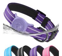 ilFindYou IP68 Waterproof Airtag Dog Collar, Thick Reflective Dog AirTag Collar with Apple Airtag Holder, Durable Nylon, Sponge Padding (Purple, Large)