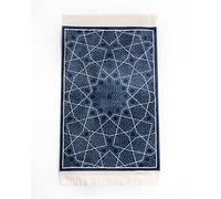 Ilhaam Blue Geometric Islamic Prayer Rug Made in Madina - Premium Mada Design with Soft Woven Musalla, Traditional and Durable, Muslim Prayer Mat Carpet for Men Women Kids