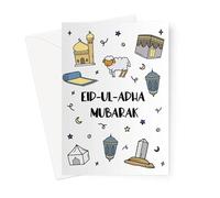Ilhaam Eid Mubarak Greeting Card - Islamic Crescent Moon Stars Design for Eid al-Fitr or Eid al-Adha | Stylish Minimalist Card with Envelope | Muslim Celebration Gift for everyone