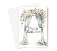 Ilhaam Nikaah Mubarak Islamic Wedding Card - Muslim Marriage Greeting Card with Floral Arch Watercolour Design & Envelope | Elegant Gift for Nikah, Walima or Engagement