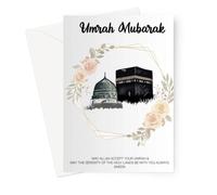Ilhaam Umrah Mubarak Islamic Rose Greeting Card | Muslim Pilgrimage Congratulations Card with, Elegant Design & Envelope | Ideal for Umrah Departure or Return