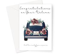 Ilhaam Walima Congratulations Islamic Greeting Card - “Just Married” Car Design with Qur’an Verse | Muslim Wedding Celebration Card with Envelope | Ideal for Walima Gifts or Couples