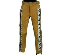 ILHAN LUXURY Handmade Beaded Leather Fringe Pants - Suede Native American Western Wear with Indian Glass Beads & Traditional Motifs (UK, Alpha, L, Regular, Regular, Dark Brown)