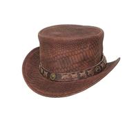 ILHAN LUXURY Handmade Genuine Leather Steampunk Top Hat Snakeskin Embossed Textured Biker Hat with Studded Leather Band (UK, Alpha, XXL) Brown