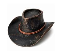 ILHAN LUXURY Premium Distressed Genuine Leather Cowboy Hat Vintage Western Outlaw Style Arthur Morgan Cosplay Hat with Braided Band Unisex (Medium)