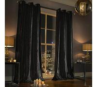 Iliana Kylie Minogue Luxury Velvet Ring Top Curtains Pair - 66x72 (168x183cm) Black