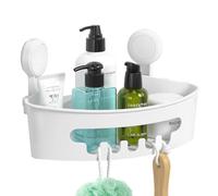 ilikable Corner Shower Caddy Vacuum Suction Cup Organizer No-Drilling Removable Shower Shelf with Hooks Wall Mounted Storage Basket for Shampoo Conditioner Razors Soap-Creamy white