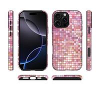 ilikediy for iPhone 16 Pro Max Case Hybrid 2 Layer Hard Shell Silicone Protective Pattern Design Cover - Pink Mosaic Tiles