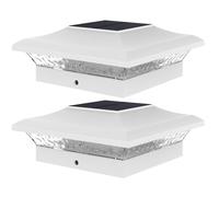 ILIKEPOW 2pcs Solar LED Post Lights White Waterproof Landscape Garden Outdoor Post Cap Lamp for 4x4, 3.5x3.5 Wooden Posts,Deck,Patio,Fence,(Cool White 6000K and Warm White 3000k)