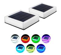 ILIKEPOW 2pcs Solar Lights Outdoor Lighting Colour Changing for Posts, Deck, Fence, Patio, Garden Post Cap Lamp Waterproof RGB Colours