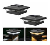 ILIKEPOW 2pcs Solar Post Cap Lights, Waterproof Black, 3000K/6000K for Deck | Outdoor Post Cap Lamp fits 4x4/3.5x3.5 posts, Garden, Patio, Fence, Landscape, Cool and Warm White