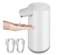 ILIKEPOW Automatic Soap Dispenser 350ml/12.3oz USB Rechargeable (2x Cables) Touchless Waterproof Hand Dish Soap Dispenser for Kitchen Bathroom Hotel, Countertop, Liquid Type, White