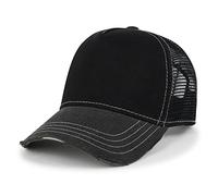 ililily Premium Blank Cotton Mesh Back Structured Hat Distressed Baseball Cap, Black&Camo - Premium, X-Large