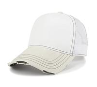ililily Premium Blank Cotton Mesh Back Structured Hat Distressed Baseball Cap, White&Camo - Premium, Medium