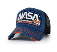 ililily Premium NASA Mars Mission Embroidered Distressed Trucker Cap, Navy-Mars, Medium