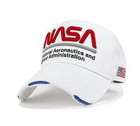 ililily Premium NASA Worm Logo Embroidery Baseball Cap Vintage Trucker Hat, White-Lined