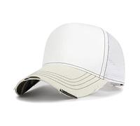 ililily Solid Color Vintage Distressed Mesh Blank Trucker Hat Baseball Cap, White&camo - Premium, XL