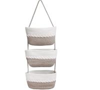ililmmoe Over Door Hanging Basket for Organizing 3 Tiers Woven Cotton Rope Wall Mount Storage basket Decorative Kitchen Hanging Organizer Bathroom,Bedroom,Baby Room include 1door hook (Mixed Brown)