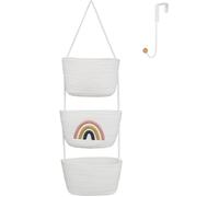 ililmmoe Over Door Hanging Basket for Organizing 3 Tiers Woven Cotton Rope Wall Mount Storage basket Decorative Kitchen Organizer Bathroom Baby Room include 1door hook (Rainbow)