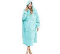 ililmmoe Sherpa Wearable Blanket Oversized Hoodie Sweatshirt TV Blanket with Long Sleeves and Pocket-LakeBlue