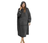 ililmmoe Sherpa Wearable Blanket Oversized Hoodie Sweatshirt TV Blanket with Long Sleeves and Pocket-DarkGray