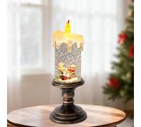 iLitLuk Candle Shaped Snow Globe Water Filled Swirling Glitter Lantern Water Spinner LED Lantern with Timer, Battery(excl.) Powered Christmas Home Decoration Gift 10" Tall