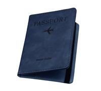 ILIYAH Passport Holder PU Leather RFID Blocking Passport Cover Travel Wallet Case with Card Slot & Elastic Strap Passport Covers (Navy)