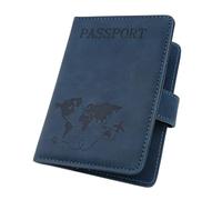 ILIYAH Passport Holder PU Leather RFID Blocking Passport Cover Travel Wallet Case with Card Slot & Elastic Strap Passport Covers (Navy MG)