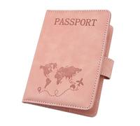 ILIYAH Passport Holder PU Leather RFID Blocking Passport Cover Travel Wallet Case with Card Slot & Elastic Strap Passport Covers (Pink MG)