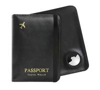 ILIYAH Passport Holder with AirTag - RFID Blocking Travel Document Wallet, Leather Passport Cover with AirTag Slot, Keeps Passport Safe & Trackable(Black)