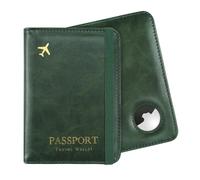 ILIYAH Passport Holder with AirTag - RFID Blocking Travel Document Wallet, Leather Passport Cover with AirTag Slot, Keeps Passport Safe & Trackable(Green)