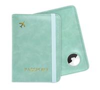 ILIYAH Passport Holder with AirTag - RFID Blocking Travel Document Wallet, Leather Passport Cover with AirTag Slot, Keeps Passport Safe & Trackable(Blue)