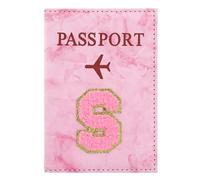 ILIYAH Personalized Initial Passport Holder - Pink Marble Chenille Letter, Waterproof PU Leather Passport Cover, Cute Travel Gift for Women and Girls, Bridesmaid and Honeymoon Essential