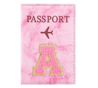 ILIYAH Personalized Initial Passport Holder - Pink Marble Chenille Letter, Waterproof PU Leather Passport Cover, Cute Travel Gift for Women and Girls, Bridesmaid and Honeymoon Essential