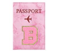 ILIYAH Personalized Initial Passport Holder - Pink Marble Chenille Letter, Waterproof PU Leather Passport Cover, Cute Travel Gift for Women and Girls, Bridesmaid and Honeymoon Essential