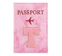 ILIYAH Personalized Initial Passport Holder - Pink Marble Chenille Letter, Waterproof PU Leather Passport Cover, Cute Travel Gift for Women and Girls, Bridesmaid and Honeymoon Essential