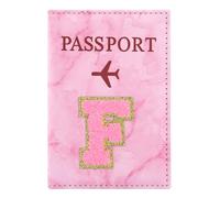 ILIYAH Personalized Initial Passport Holder - Pink Marble Chenille Letter, Waterproof PU Leather Passport Cover, Cute Travel Gift for Women and Girls, Bridesmaid and Honeymoon Essential