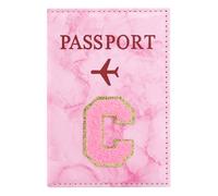 ILIYAH Personalized Initial Passport Holder - Pink Marble Chenille Letter, Waterproof PU Leather Passport Cover, Cute Travel Gift for Women and Girls, Bridesmaid and Honeymoon Essential