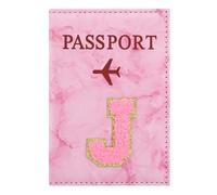 ILIYAH Personalized Initial Passport Holder - Pink Marble Chenille Letter, Waterproof PU Leather Passport Cover, Cute Travel Gift for Women and Girls, Bridesmaid and Honeymoon Essential