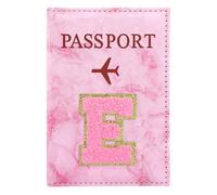 ILIYAH Personalized Initial Passport Holder - Pink Marble Chenille Letter, Waterproof PU Leather Passport Cover, Cute Travel Gift for Women and Girls, Bridesmaid and Honeymoon Essential