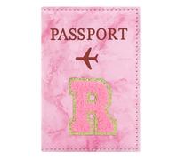 ILIYAH Personalized Initial Passport Holder - Pink Marble Chenille Letter, Waterproof PU Leather Passport Cover, Cute Travel Gift for Women and Girls, Bridesmaid and Honeymoon Essential
