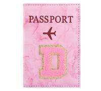 ILIYAH Personalized Initial Passport Holder - Pink Marble Chenille Letter, Waterproof PU Leather Passport Cover, Cute Travel Gift for Women and Girls, Bridesmaid and Honeymoon Essential