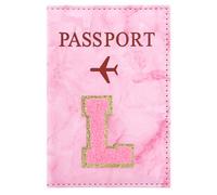 ILIYAH Personalized Initial Passport Holder - Pink Marble Chenille Letter, Waterproof PU Leather Passport Cover, Cute Travel Gift for Women and Girls, Bridesmaid and Honeymoon Essential