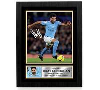 Ilkay Gündoğan Autographed Poster Print - Manchester City F.C. Signed Football Wall Art - Premier League Memorabilia - Gift for Fans & Collectors, A2 Poster + White Frame