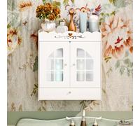 ilkqeppe Bathroom Wall Cabinet, Wall-Mounted Storage Cabinet with 2 Doors and Drawer, Bathroom Cabinet with Hollow Flower Carved White