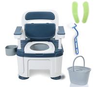 ilkqeppe Commode Toilet Chair, Adjustable Height Bedside Commodes Chair, Portable Toilet for Adults with Handles, Anti-Slip Feet & Armrests, Durable Adult Potty for Elderly, Disabled Blue Gray-a
