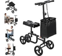 ilkqeppe Knee Scooter, Foldable Mobility Knee Walker Scooter for Adults with Seat, All-Terrain Wheels & Detachable Canvas Basket for Broken Ankle, Foot Injuries & Post-Surgery Recovery Black