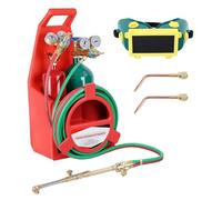 ilkqeppe Oxygen Acetylene Torch Kit with Gas Tank, Portable Brazing Welding Cutting Torch Set with Twin Hose Welding Pressure Gauge for DIY Weld Metalwork Projects Red