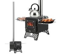 ilkqeppe Wood Burning Stove for Camping, Portable Hot Tent Stove with 5-Pipe System, Adjustable Airflow, Foldable Design, Side Rack, Camping Wood Stoves for Outdoor Cooking & Heating (Black-a)