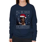 Ill Be Back for Christmas Terminator Knit Women's Sweatshirt Navy Blue